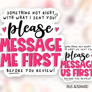 Please Message Before Review Sticker Download PNG, Problem Order Paket Etiketten, Gedicht Small Business Shop Tags, Print Cut Card Template SVG