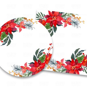 Etichette vuote, Cerchio d'oro Rosso Poinsettias - Piazza, Natalizio Grazie Adesivi, Candele Regalo, Busta Sigillo, Avery Cricut PNG Scarica