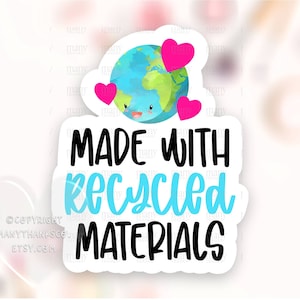 Hecho con materiales reciclados Pegatina PNG, Día de la Tierra Pequeña Empresa Happy Mail Etiquetas, Gracias Sellos de Paquete, Cricut Avery Print Cut SVG
