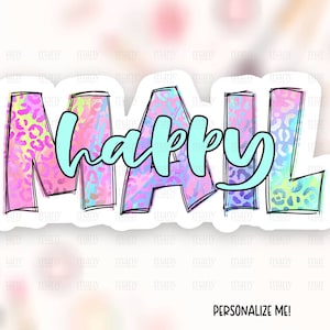 Happy Mail Sticker Télécharger, Leopard Print Turquoise Small Business Happy Mail Label, Mignon Thank You Shop Package Decal, Cricut Template PNG