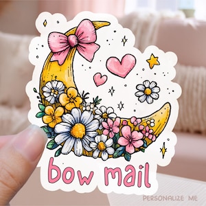 Happy Bow Mail Kleinunternehmer Druckbare Aufkleber PNG, Süßes Blumen Mond Shop Paket Label, Himmlische Boho Doodle Cricut Print Cut Vorlage