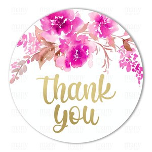 Merci PNG Circle, Fuchsia Pink Florals Sticker, Gold Text Round Small Business Gift Tags, Avery Envelope Package Label, Cricut Print Cut