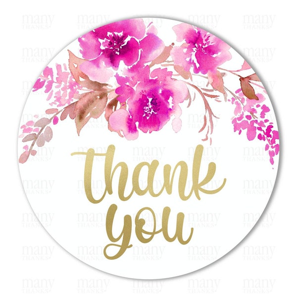 Thank You PNG Circle, Fuchsia Pink Florals Sticker, Gold Text Round Small Business Gift Tags, Avery Envelope Package Label, Cricut Print Cut