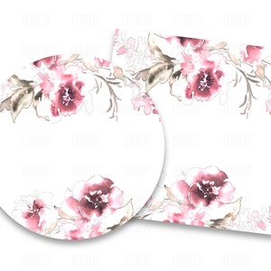 Aquarelle Floral Border Blank Labels, Wine Pink Flowers, Circle Square for Wedding Bridal Stickers, Round Favor Gift Tag, Produits d’affaires