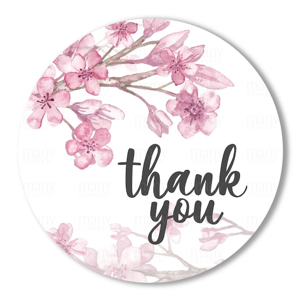 Dank u sticker PNG, aquarel Cherry Blossom tak cirkel voor DIY ronde zakelijke etiketten, gunst Gift Tags, toppers, Sakura Cricut Avery