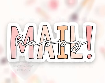Happy Mail Sticker PNG, Boho Script Small Business Thank You Labels, Cute Pink Shop Package Seals, Cricut Silhouette Print Cut Download SVG