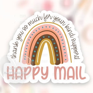 Happy Mail Sticker PNG, Boho Beige Roze Regenboog Small Business Labels, Dank u voor ondersteuning pakket zeehonden, Cricut Silhouette Print Cut SVG