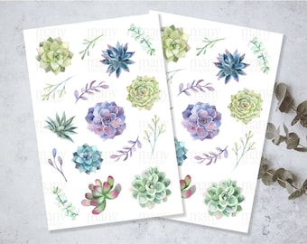 Succulents Galore, Floral Plants, Printable Download + PNG Cut File, Digital Planner + Journal Stickers, Papercraft, Scrapbooking, Cricut