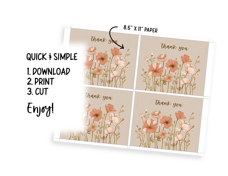 Floral Thank You Printable Card PDF, Boho Cream Pink Gold Modern Shop ...