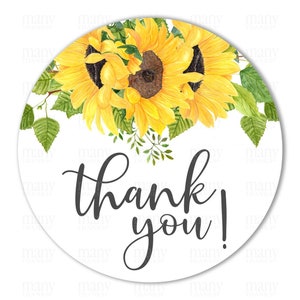 Merci PNG Circle, Tournesols Bouquet pour DIY Round Gift Tags, Autocollants de mariage, Cupcake Toppers, Merci Labels, Cricut Avery