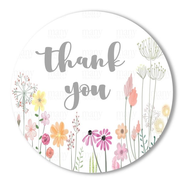 Floral Meadow Doodles, Leaves + Flowers Circle PNG, DIY Round Thank You Stickers, Business Labels, Favors Gift Tags, Toppers, Cricut Avery