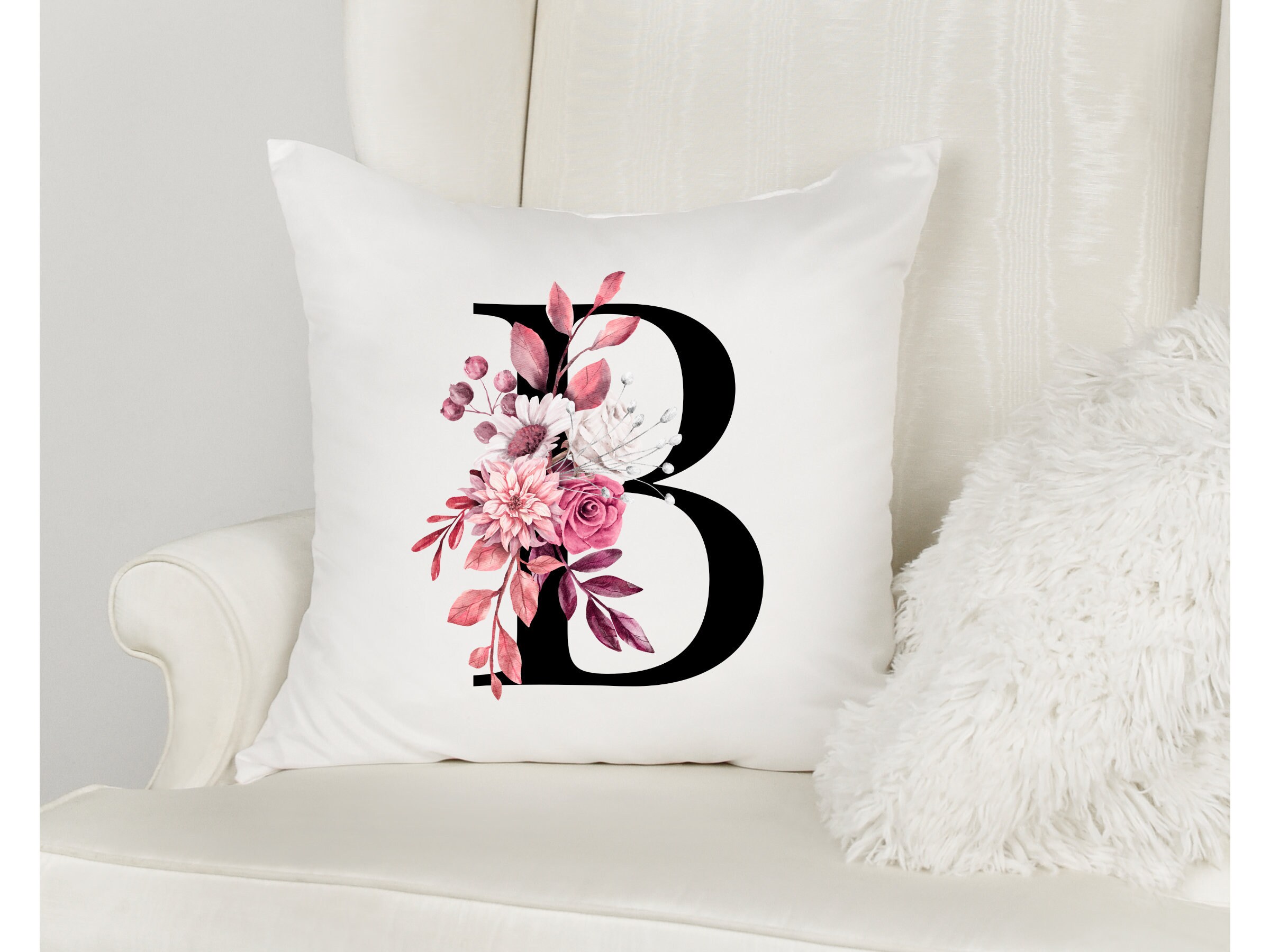 Dusty Rose Floral Alphabet Set PNG Download, Black Monogram Letters ...