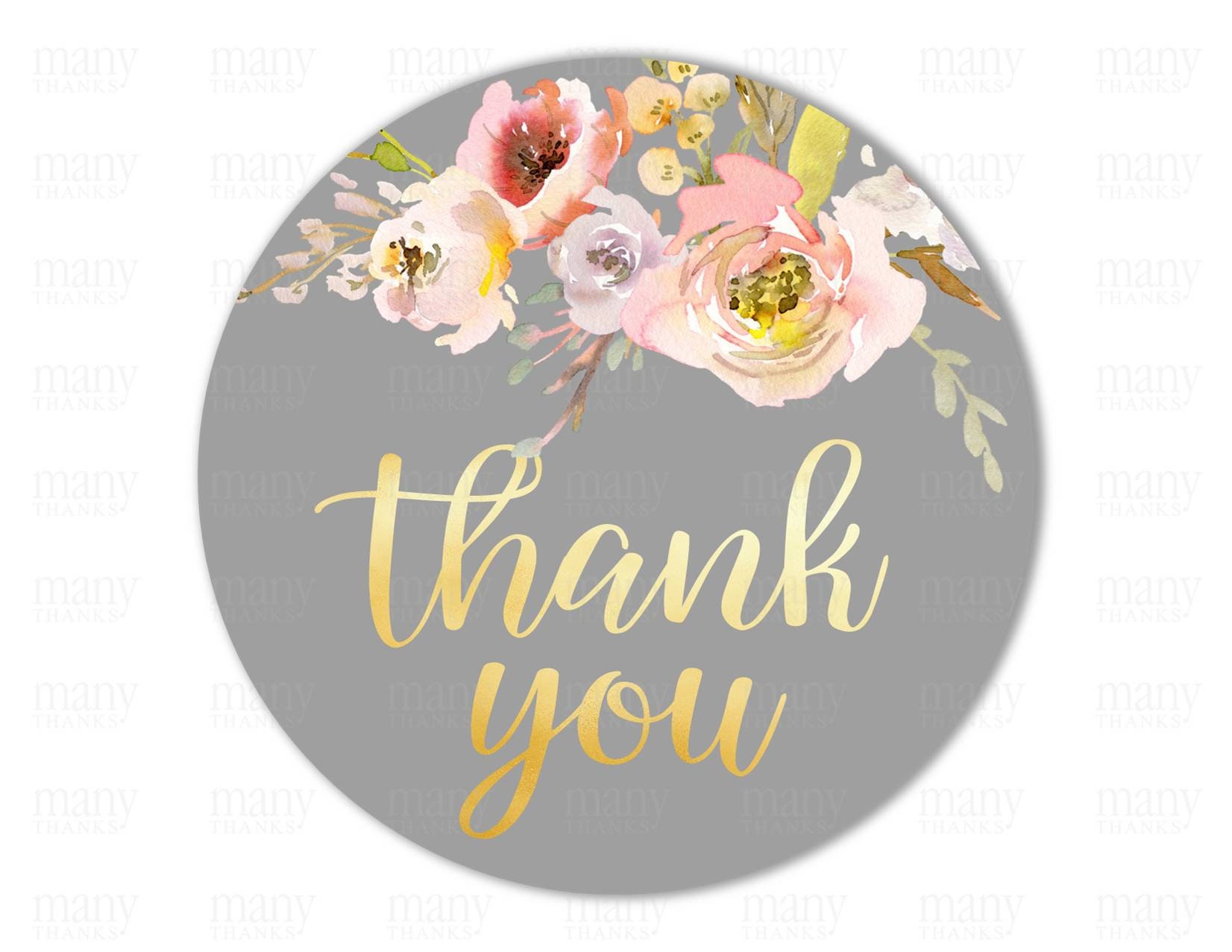 Thank You Png Circle Gray Pink Floral Bouquet Gold Text For Etsy