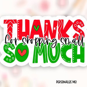 Bedankt voor het winkelen kleine kerst sticker downloaden, rood groen business happy mail label, dank u winkel pakket sticker, Cricut sjabloon PNG