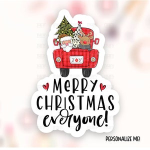 Pobierz naklejkę Santa Truck Small Business PNG, etykiety sklepowe Merry Christmas, słodkie etykiety na paczki świąteczne, szablon Cricut Print Cut Card SVG
