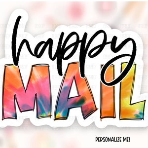 Happy Mail Sticker Télécharger, Tie Dye Script Small Business Happy Mail Étiquettes, Mignon Merci Boutique Paquet Décalcomanies, Cricut Avery Template PNG