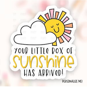 Little Box of Sunshine Small Business Sticker Télécharger PNG, Mignon Rose Jaune Boho Sun Shop Étiquettes, Étiquette d’emballage d’entretien, Imprimer le modèle de carte coupée