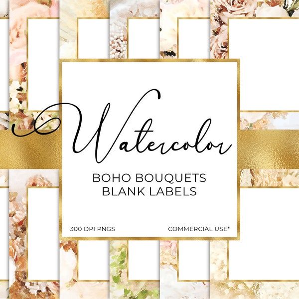 Blank Labels, Boho Bouquets Sticker Template, Blush Pink Floral Candle Stickers, Pastel Flowers Gift Box Cards, Cosmetic Label, PNG Download