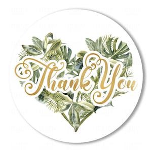 Merci PNG Circle, Green Leaves Heart Gold Texte pour les étiquettes cadeaux rondes, autocollants happy mail, cartes de notes, étiquettes d’affaires, Cicut Silhouette