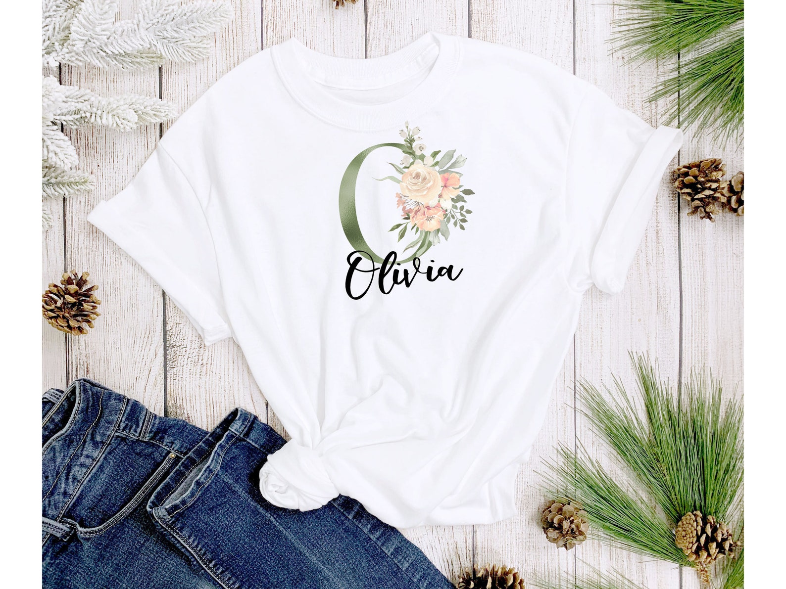 Sage Green Floral Alphabet Set PNG Download, Monogram Letters, Cream ...