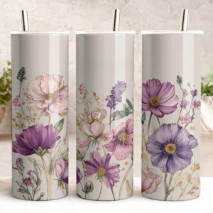 Fond de POD de fleurs sauvages des prés pourpres, botaniques de mariage lilas bohèmes, conception de sublimation de gobelet fourre-tout oreiller, personnalisation