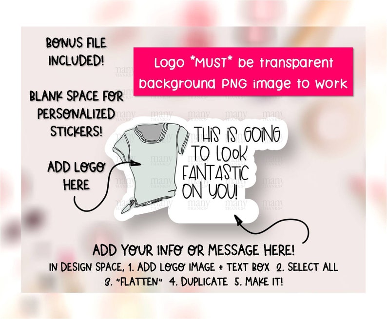 K&ouml;nnte beinhalten: Eine digitale Designvorlage f&uuml;r einen personalisierten Aufkleber mit einem Cartoon-T-Shirt mit dem Text "This is going to look fantastic on you!"  F&uuml;gen Sie Ihr eigenes Logo und Ihre Nachricht zum Design hinzu.