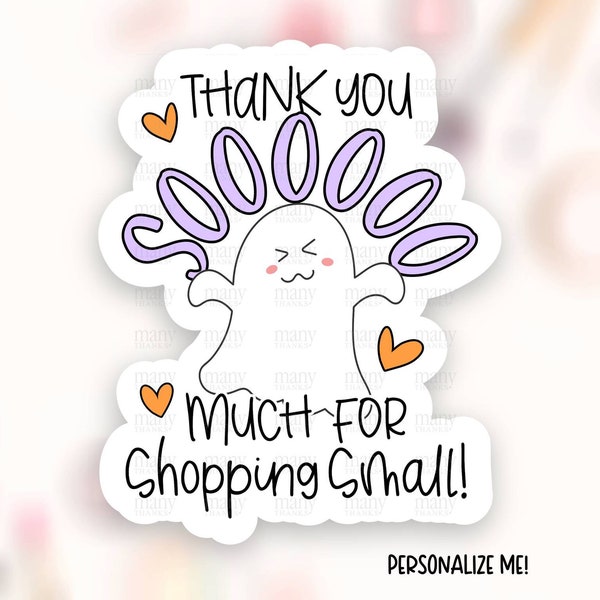 Shopping Small Halloween Sticker Download PNG, Cute Ghost Small Business Happy Mail Label, Thank You Shop Package Mailing Decal Template SVG