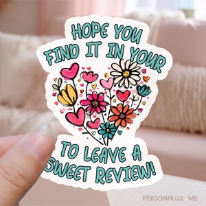 Beoordeling achterlaten Bloemen hart afdrukbare sticker voor kleine bedrijven png, schattige doodle bloemenwinkel turkoois pakketlabel, Cricut afdruksjabloon
