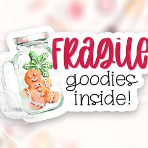 Pegatina frágil PNG, Mango con cuidado Etiquetas navideñas para pequeñas empresas, Lindo paquete de la tienda Sellos sellos, Descargar Cricut Silhouette Avery