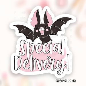 Special Delivery Halloween Sticker Download PNG, Süße Fledermaus Small Business Happy Mail Etiketten, Herbst Thank You Shop Paket Aufkleber Vorlage SVG