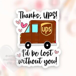 Gracias UPS Sticker PNG, Lindo camión Pequeña Empresa Happy Mail Label, Corazones de agradecimiento del trabajador Gracias Sellos de paquete, Cricut Print Cut SVG