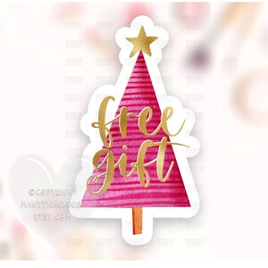 Autocollant cadeau gratuit PNG, arbre de Noël rose or petites entreprises étiquettes Happy Mail, mignons sceaux d’emballage de boutique de cadeaux, Cricut Avery Print Cut SVG