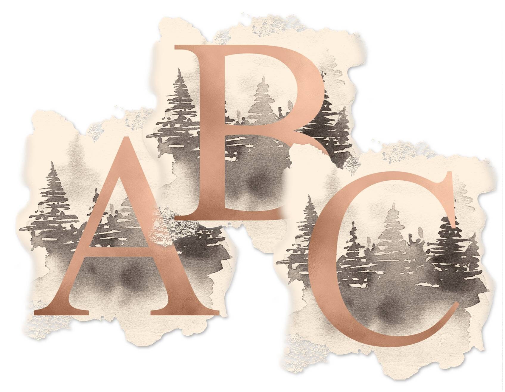 Copper Alphabet Numbers Clipart Antique Beige Forest Trees | Etsy