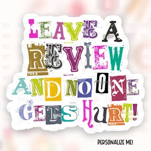 Lascia una recensione Sticker Download, Funny Ransom Note Small Business Happy Mail Labels, Cute Thank You Shop Package Seals, Cricut Template PNG