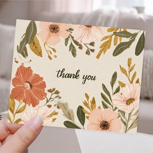 Vielen Dank Sie Blumen Druckbare Karte, PDF, Boho Rosa Blätter Gold Moderne Shop Paket Postkarte Insert Vorlage, Digitaler Download Persönliche Karte
