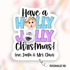 Holly Jolly Christmas Sticker Pobierz PNG, Etykiety Rudolph Hermey Bumble Shop, Tagi małych firm na opakowania świąteczne, Szablony do drukowania i cięcia kart