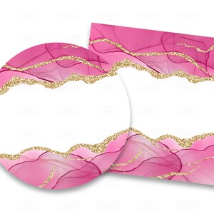Leere Etiketten, rosa Fuchsia Gold Achat Kreis + Platz für Runde Danke Aufkleber, Hochzeit Geschenkanhänger, Umschlag Dichtungen, Avery Cricut PNG SVG