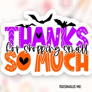 Grazie per lo shopping Piccolo Halloween Sticker Download, Cute Bats Business Happy Mail Label, Thank You Shop Package Decal, Cricut Template PNG
