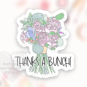 Merci un autocollant de bouquet PNG, florale étiquettes de remerciement, jolies fleurs boutique petite entreprise Happy Mail package seals, Cricut Avery Print Cut SVG