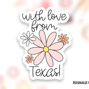 テキサスからのステッカー PNG、ボヘミアン ピンク フラワー スモール ビジネス ハッピー メール ラベル、愛を込めて TX ありがとう パッケージ デカール、クリカット プリント カット