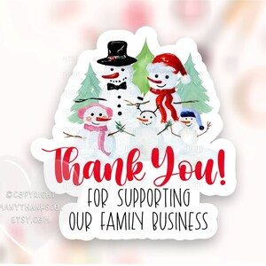 Vielen Dank für Die Unterstützung unserer Familie Business Sticker PNG, Winter Schneemann Happy Mail Etiketten, Weihnachten Paket Robben, Download Cricut SVG