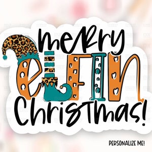 Wesołych Świąt Małe Firmy Naklejki Pobierz PNG, Teal Elf Pun Shop Labels, Leopard Print Holiday Package Tags, Print Cut Cards Template