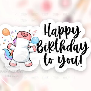 Gelukkige verjaardag aan u sticker PNG, kleine bedrijven labels, schattige dansende eenhoorn dank u pakket seal, Cricut Avery Print Cut Download SVG
