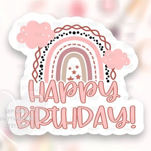 Happy Birthday Sticker PNG, Blush Boho Rainbow Small Business Labels, Shop Happy Mail Package Seals, Cricut Avery Silhouette Download SVG