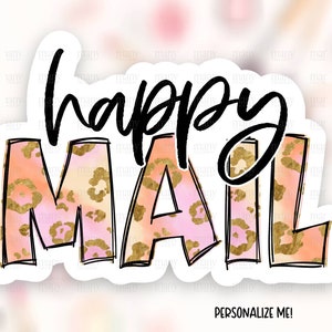 Happy Mail Sticker Download, Leopard Print Small Business Happy Mail Labels, Pink Blush Thank You Shop Package Decals, Cricut Template PNG