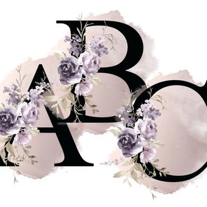 Floral Alphabet + Zahlen Clipart, lila Mauve lila Blume Monogramm Buchstaben, PNG Download Sublimation, Shirt Transfer, Hochzeit Tassen, Geschenke