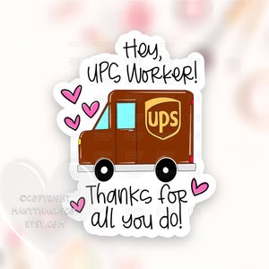 Autocollant UPS Worker PNG, Merci pour tout ce que vous faites Small Business Happy Mail Labels, Cute Truck Hearts Package Seals, Cricut Avery Print Cut SVG