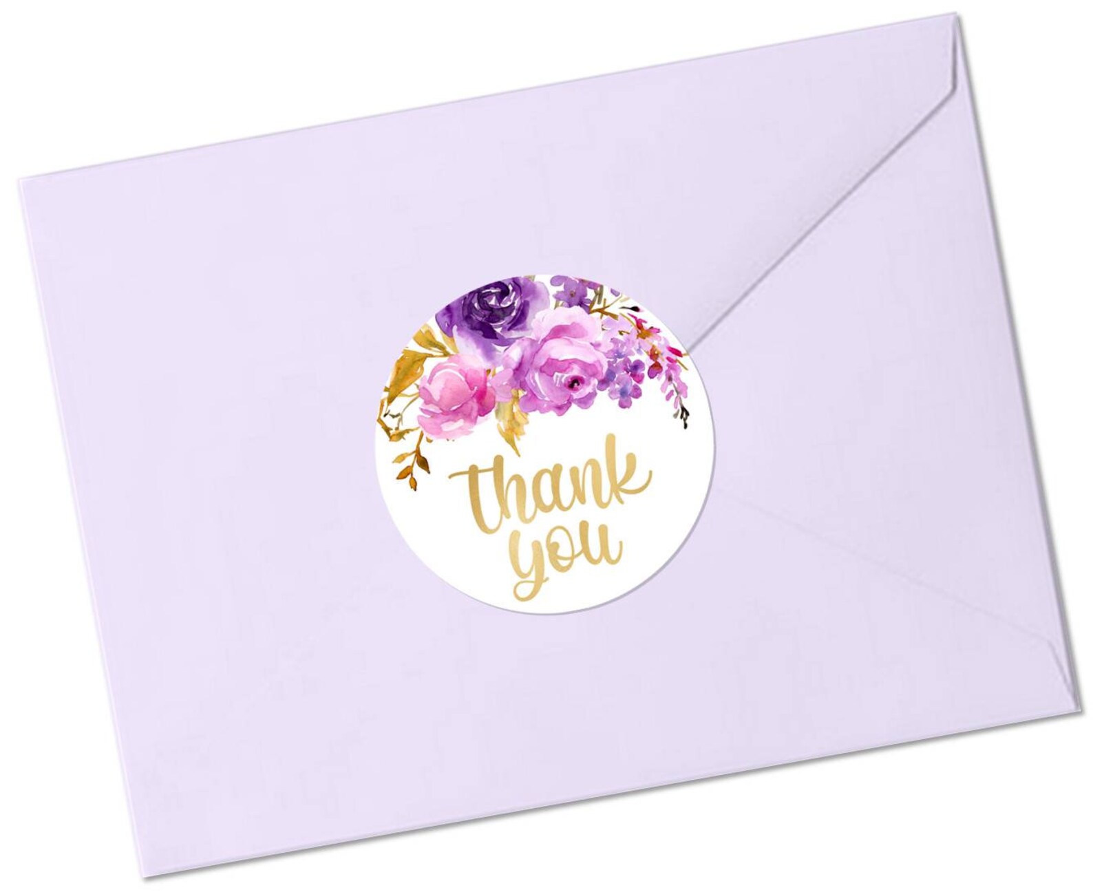 Thank You PNG Circle Purple Lilac Florals Sticker Gold Text | Etsy