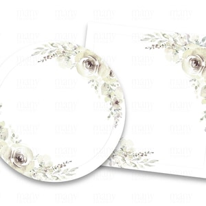 Étiquettes blanches, Cercle frontière de fleurs blanches - Square pour les autocollants de remerciement rond, étiquettes de cadeau, étiquettes d’adresse d’affaires, Avery Cricut PNG SVG
