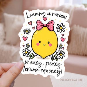 Laat een recensie achter Afdrukbare sticker png, leuke cartoon citroen woordspeling pakketlabel voor kleine bedrijven, Easy Peasy Shop Marketing Cricut stickersjabloon